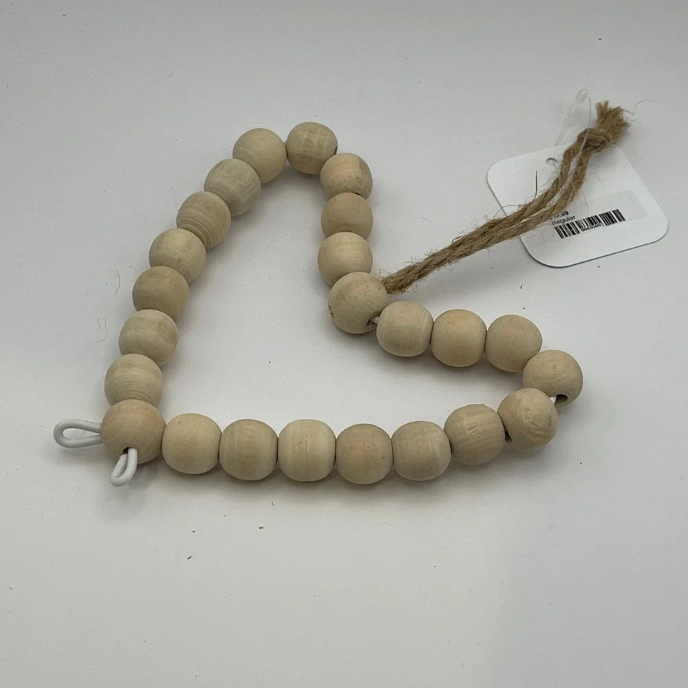 Natural Wood Bead Heart Wreath‎ Rustic Farmhouse Boho Wall Decor Ornament 9 Inch